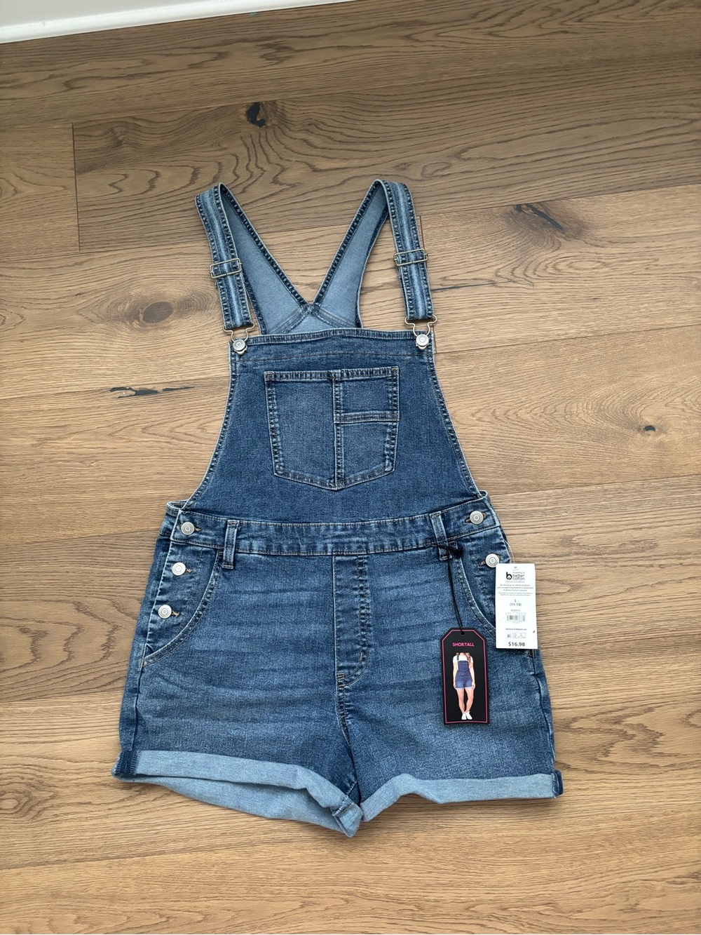 No Boundaries Denim Shortalls in Medium Blue Wash